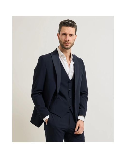 MULISH Blue Single Breasted Suits for men
