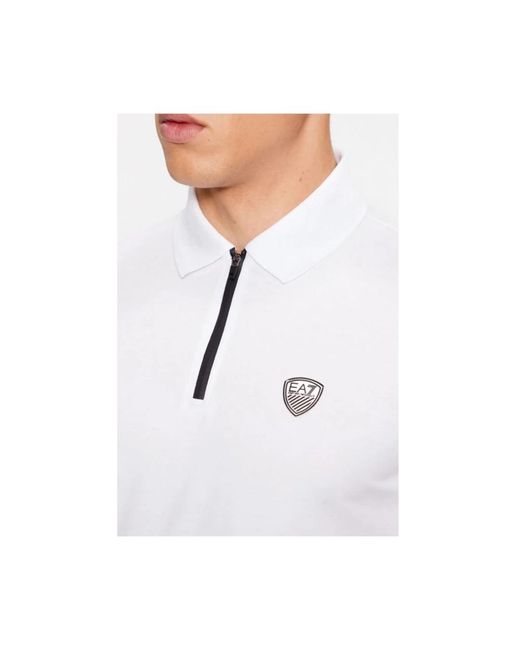 EA7 Polo Halfzip Logo in het White voor heren