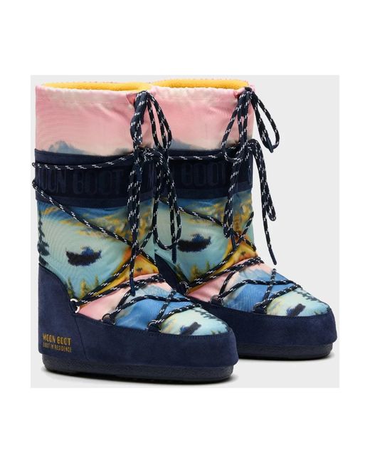 Moon Boot Schoenen ,Veelkleurig ,Leer Icon Postcard Boot in het Blue