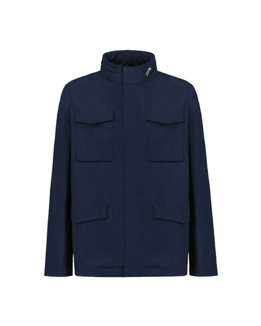 People Of Shibuya Blaue camouflage-baumwolljacke mit stehkragen in Blue für Herren