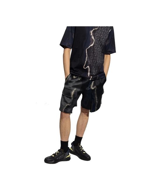 Fendi Leinen baumwolle shorts elastischer bund taschen in Black für Herren