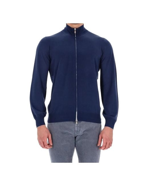 Brunello Cucinelli Luxuriöser woll-kaschmir vollreißverschluss-pullover in Blue für Herren