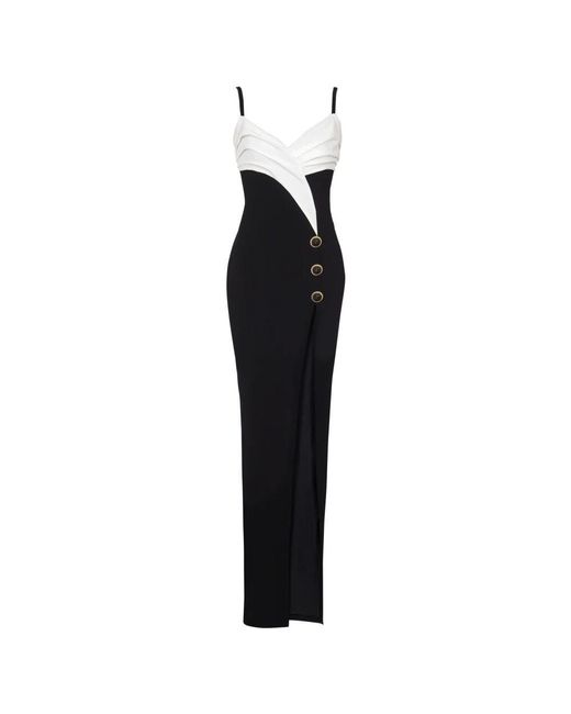 Balmain Black Zweifarbige lange crêpe-kleid mit beinschlitz