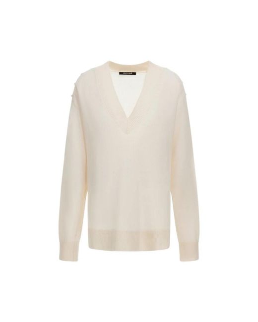 Roberto Cavalli White V-Neck Knitwear