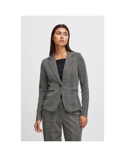 Ichi Jassen ,Grijs ,Polyester Moderne Structuur Blazer in het Gray