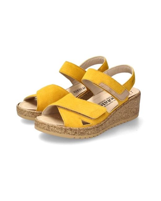 Mephisto Yellow Breite gelbe sandale mit klettverschluss