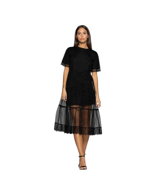 Kocca Black Geschichtetes Spitzenkleid Mit Taillenschleife