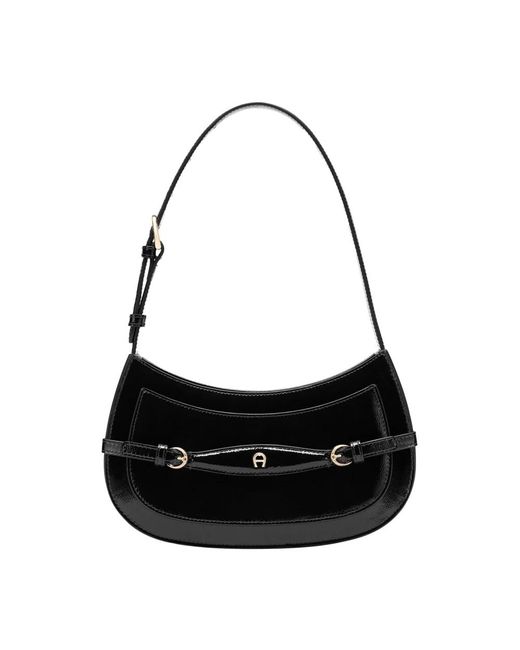 Aigner Black Kompakte Schultertasche Aus Lackleder