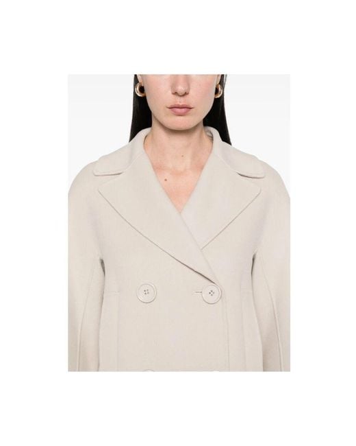 Max Mara Natural Beiger Zweireihiger Mantel Mit Dart-Details