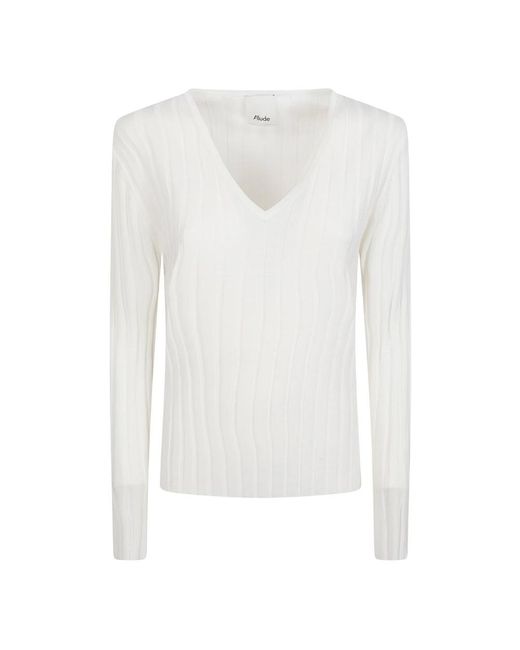 Allude White V-Neck Knitwear