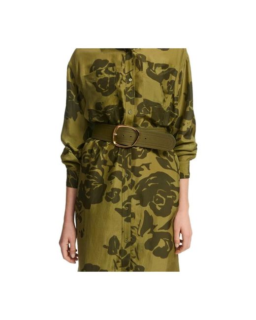 Essentiel Antwerp Green Khaki Grüner Ledergürtel Mit Goldener Schnalle