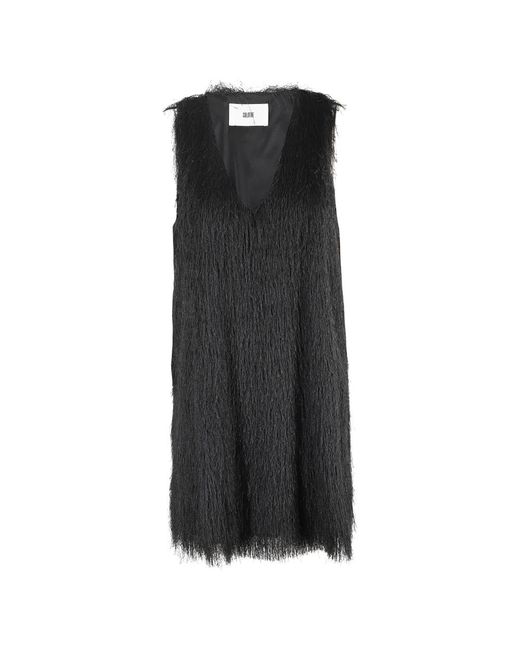SOLOTRE Kleedjes ,Zwart ,Zwarte Franje Mini-Jurk Met Mouwen in het Black