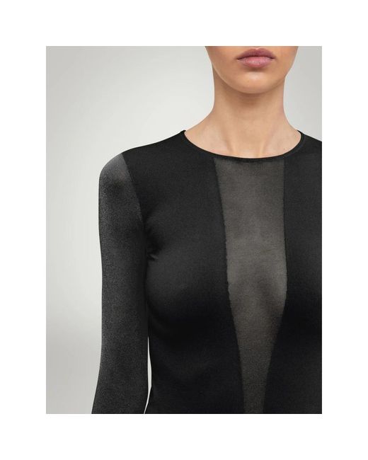 Wolford Tops ,Zwart ,Wol Naadloos Body Met Lange Mouwen En Ronde Hals in het Black