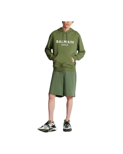 Balmain Hoodies & Sweatvesten ,Groen ,Katoen Printed Paris Hoodie in het Green voor heren