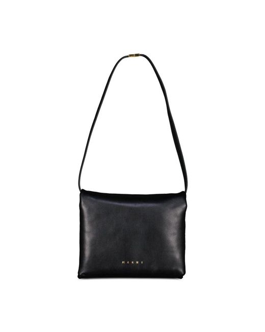 Marni Black Leder-schultertasche mit magnetverschluss