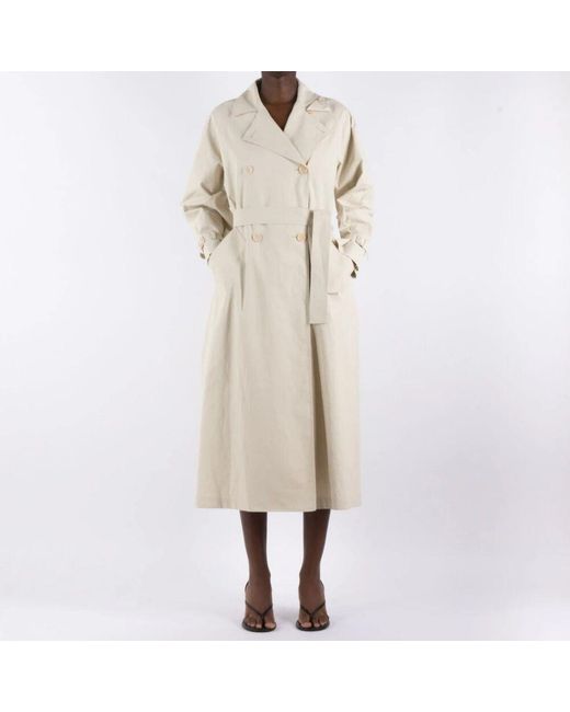 Max Mara Natural Beiger Leinen-Wasserdichter Mantel