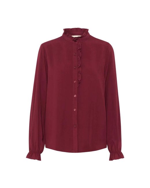 Cream Overhemden ,Rood ,Elegante Cabernet Shirt Met Pofmouwen in het Purple