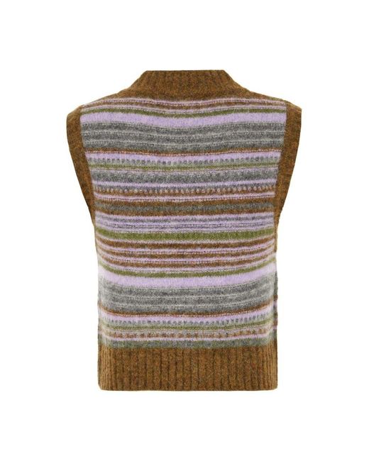 Ganni Brown V-Neck Knitwear