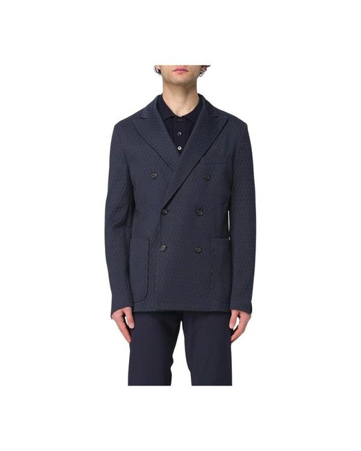 Paolo Pecora Blauer Doppelreihiger Blazer Taschen in Blue für Herren