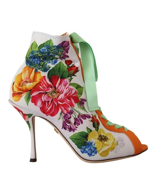 Dolce & Gabbana Blue Floral Open Toe Jersey Heels