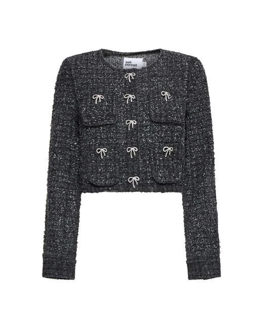 Textured Denim Jacket Aw24804Jb Self-Portrait en coloris Black