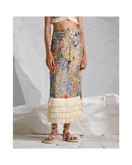 Ixiah Rokken ,Veelkleurig ,Leer Kleurrijke Franje Casablanca Rok in het Metallic
