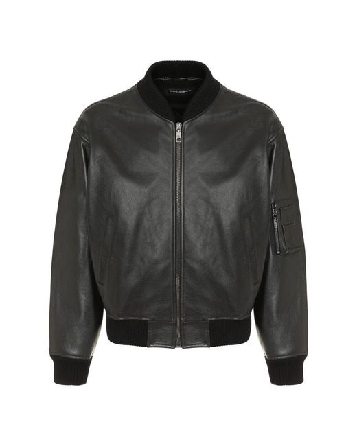 Dolce & Gabbana Gray Leather Jackets for men