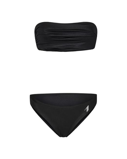 Bikini de lycra negra con efecto mojado y top bandeau drapeado The Attico de color Black