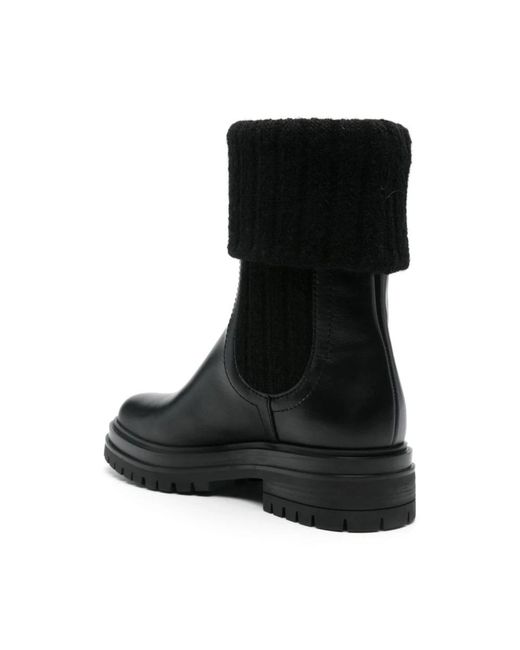 Gianvito Rossi Black Ribbed Knit Chelsea Boots