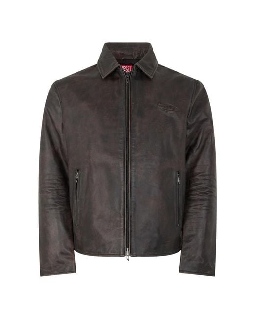 DIESEL Black Leather Jackets for men