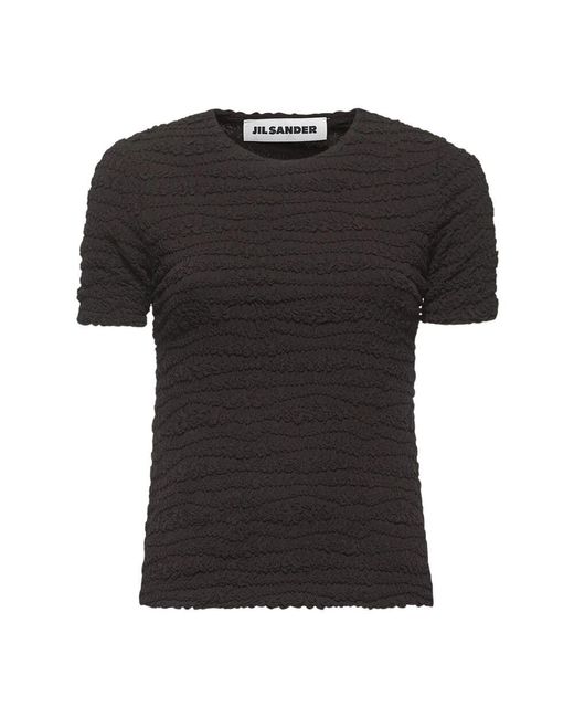 Jil Sander Black Braunes Crewneck Top Mit Kurzen Ärmeln