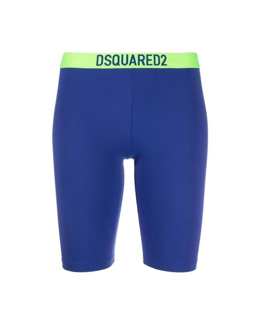 DSquared² Fitness ,Blauw ,Nylon Logo-Waistband Cycling Shorts in het Blue