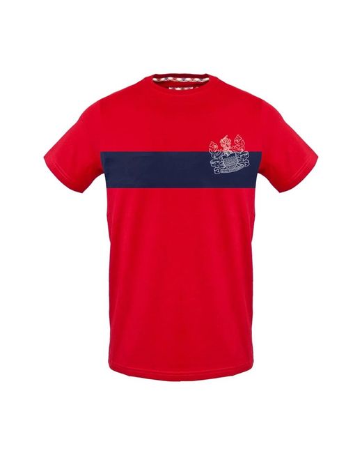 Aquascutum Logo baumwoll t-shirt kurzarm in Red für Herren