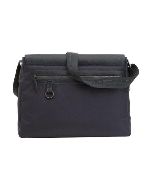 Piquadro Blaue Leder Messenger Bag Frame in Black für Herren