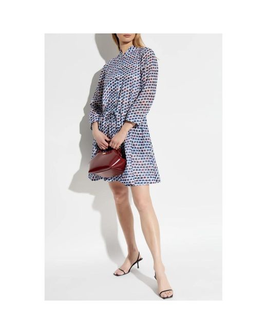 Tory Burch Blue Bedrucktes Mini-Hemdkleid
