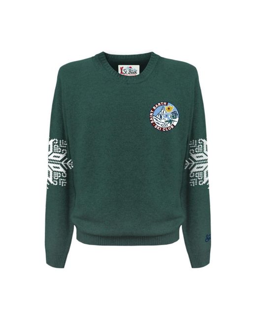 Mc2 Saint Barth Grüner pullover mit logo patch und print in Green für Herren