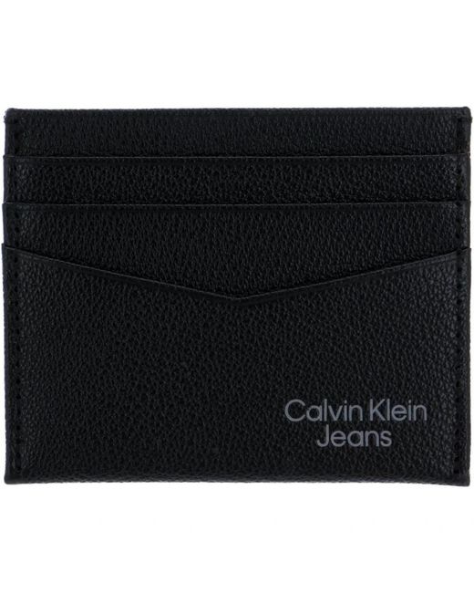 Calvin Klein Accessoires ,Zwart ,Leer Zwarte Leren Kaarthouder in het Black voor heren