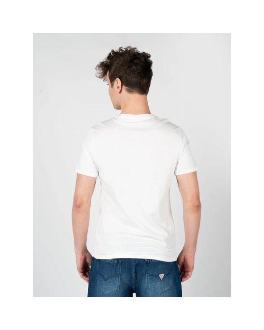 Guess Elegantes rundhals-t-shirt in White für Herren