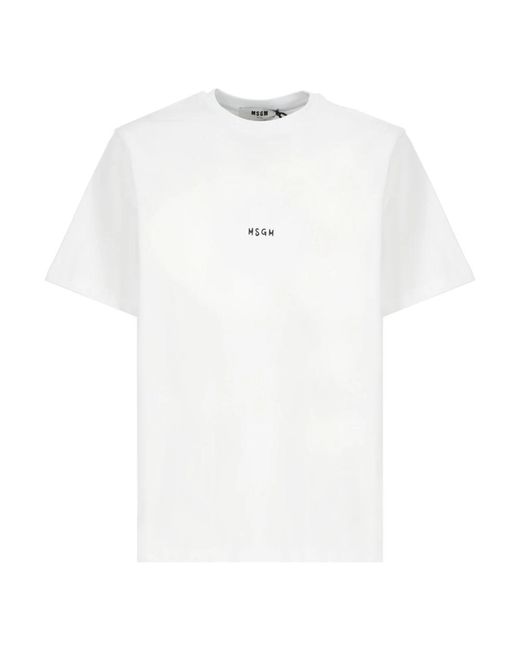 Magliette bianca in cotone collo rotondo logo di MSGM in White da Uomo