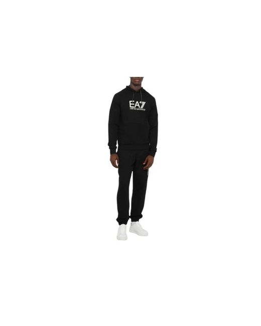 EA7 Logo Embroidered Drawstring Hoodie in het Black voor heren