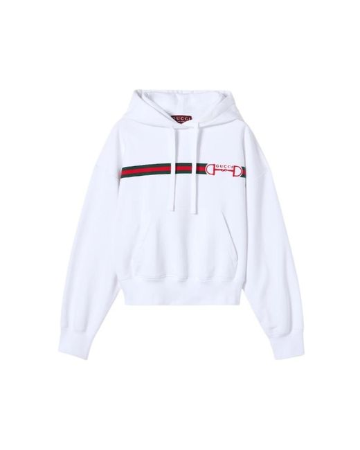 Gucci Hoodies & Sweatvesten ,Wit ,Katoen Hoodie Sweatshirt Brush Cotton With Web in het White