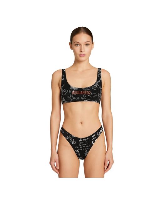 DSquared² Badmode ,Zwart ,Nylon Zwart Grafisch Print Zwemkleding Slim Fit in het Black