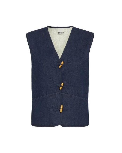Ichi Jassen ,Blauw ,Denim Ihhiramo Wa2 Vest in het Blue