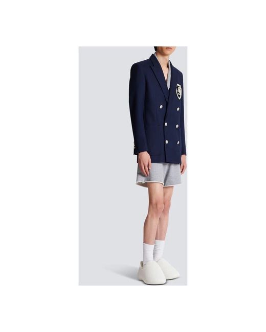 Blazer in twill con badge con ricamo pb iconico di Balmain in Blue da Uomo