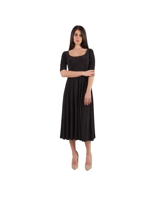 Norma Kamali Kleedjes ,Zwart ,Polyester Zwarte Midi Jurk Ronde Hals in het Black