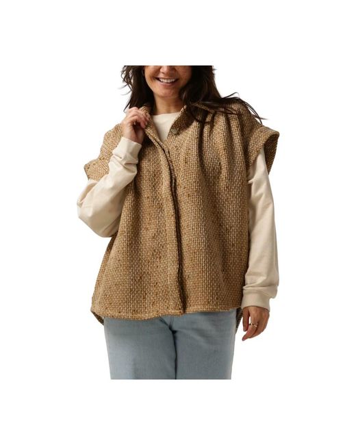 RUBY TUESDAY Jassen ,Geel ,Oversized Short Sleeves Boucle Shirt in het Brown