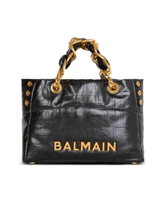 Balmain Black Small Soft 1945 Calf Leather Tote Bag