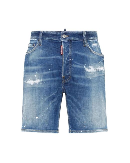 DSquared² Korte Broeken ,Blauw ,Denim Paint Splatter Denim Jeans in het Blue voor heren