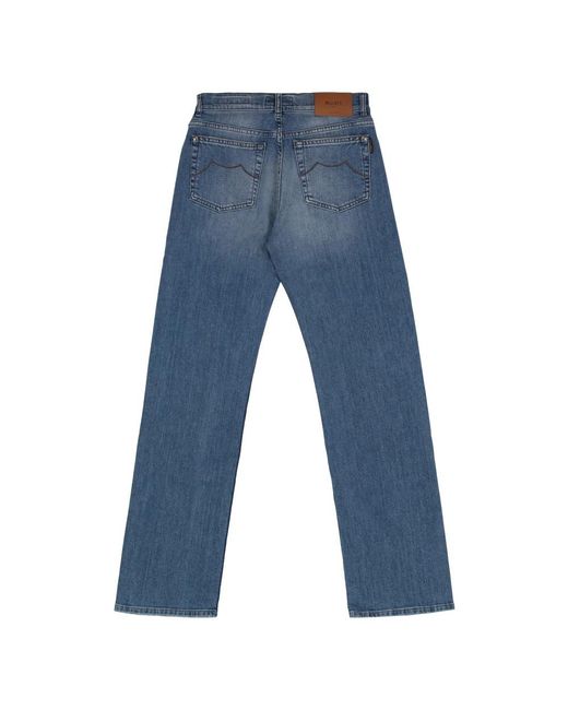 Moorer Jeans ,Blauw ,Katoen Straight Leg Jeans Met Leren Logo in het Blue