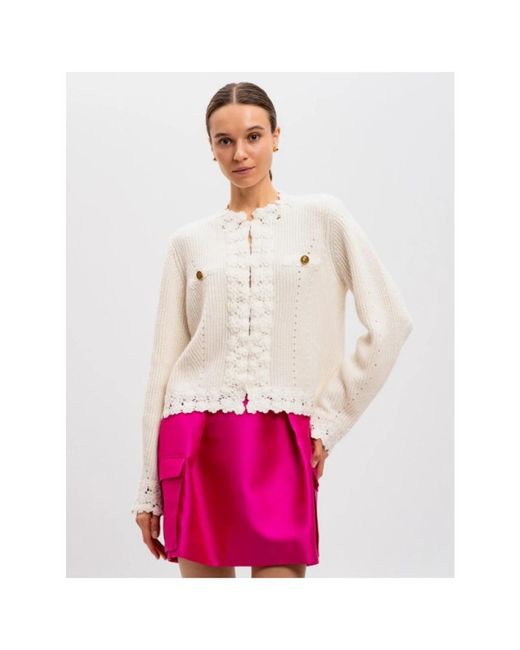 Twinset Truien & Vesten ,Wit ,Wol Gehaakte Wollen Blend Vest in het White